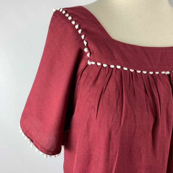 RETHM Small Blouse Boho Crimson Rayon Poms - Picture 2 of 5